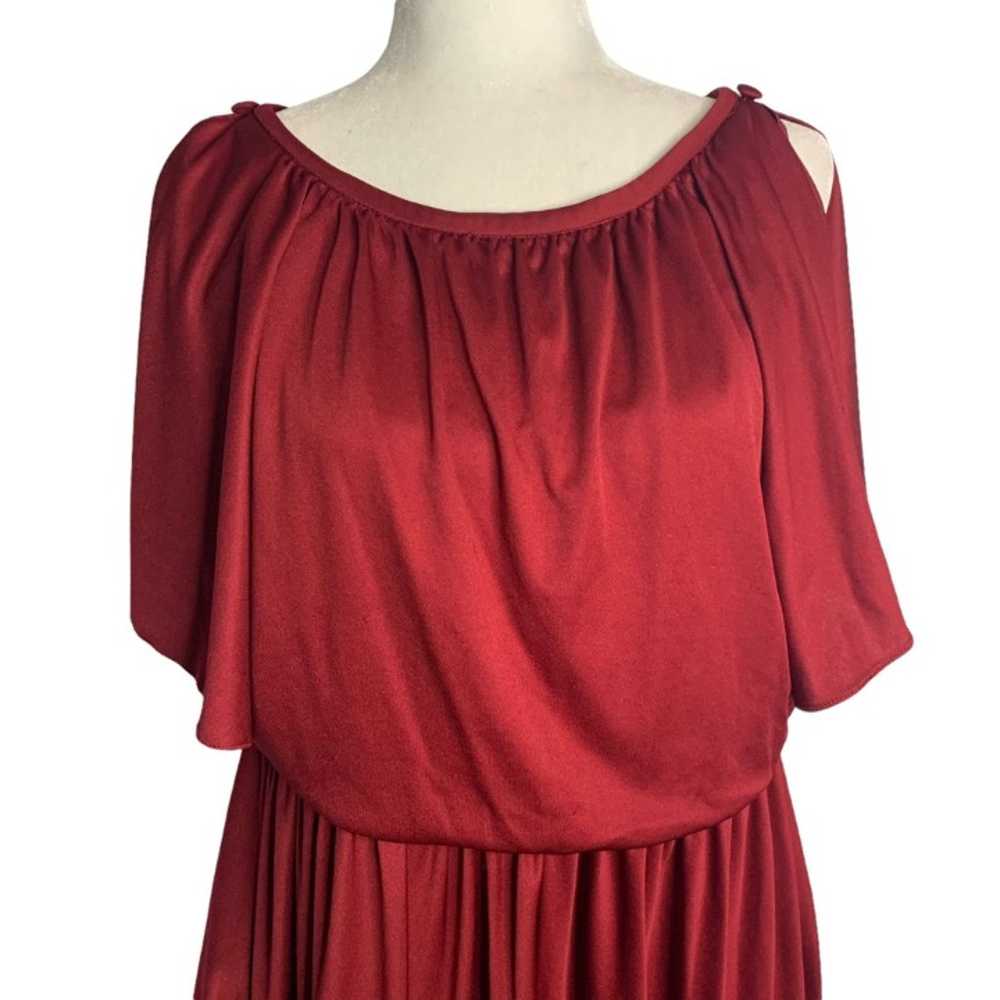 Vintage 70s Flutter Sleeve Cocoon Dress M Maroon … - image 2