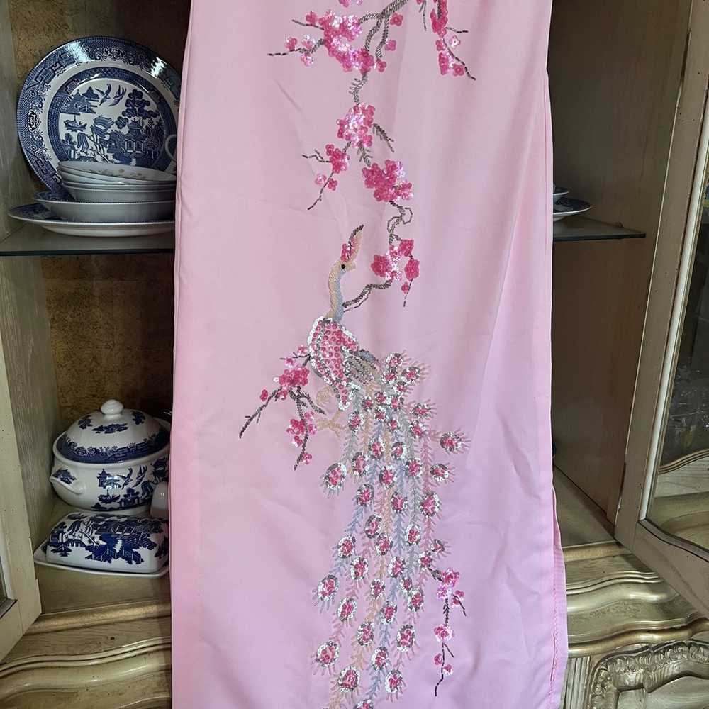 1960s Vintage Oriental Asian dress hand beaded pe… - image 2