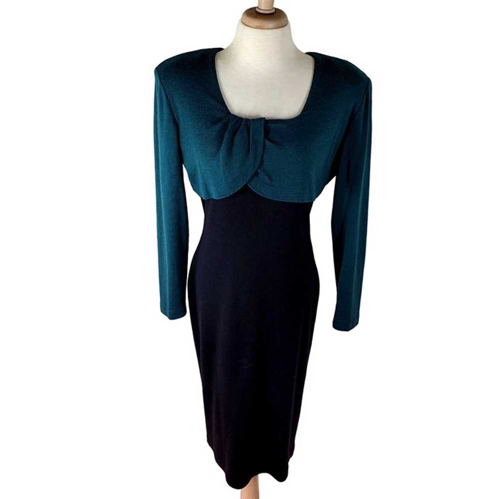 90s Neil Martin Wool Knit Sheath Dress Faux Boler… - image 3