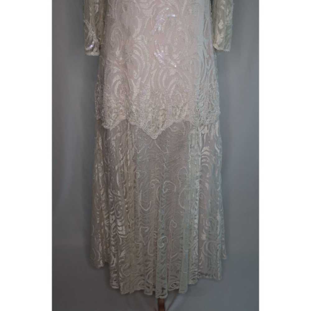 VTG Lace Sequin Beaded Sheer Arms Drop Waist Flap… - image 3