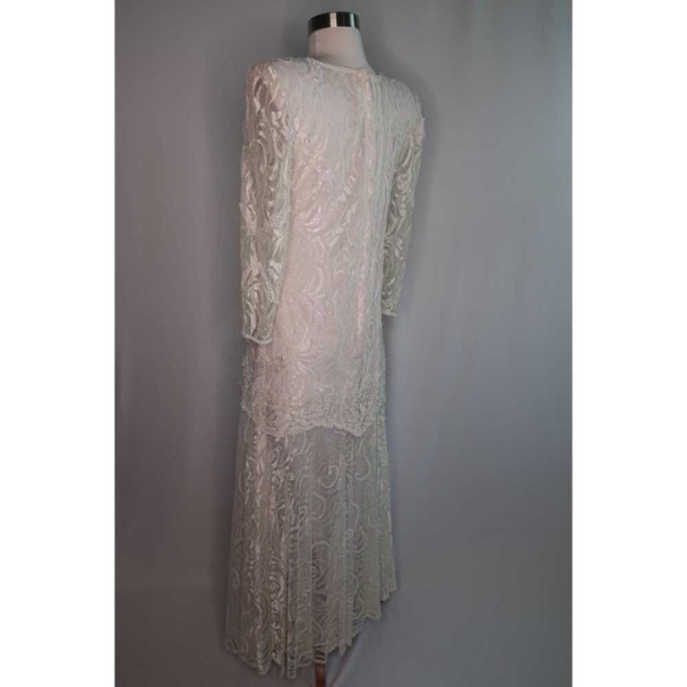 VTG Lace Sequin Beaded Sheer Arms Drop Waist Flap… - image 5