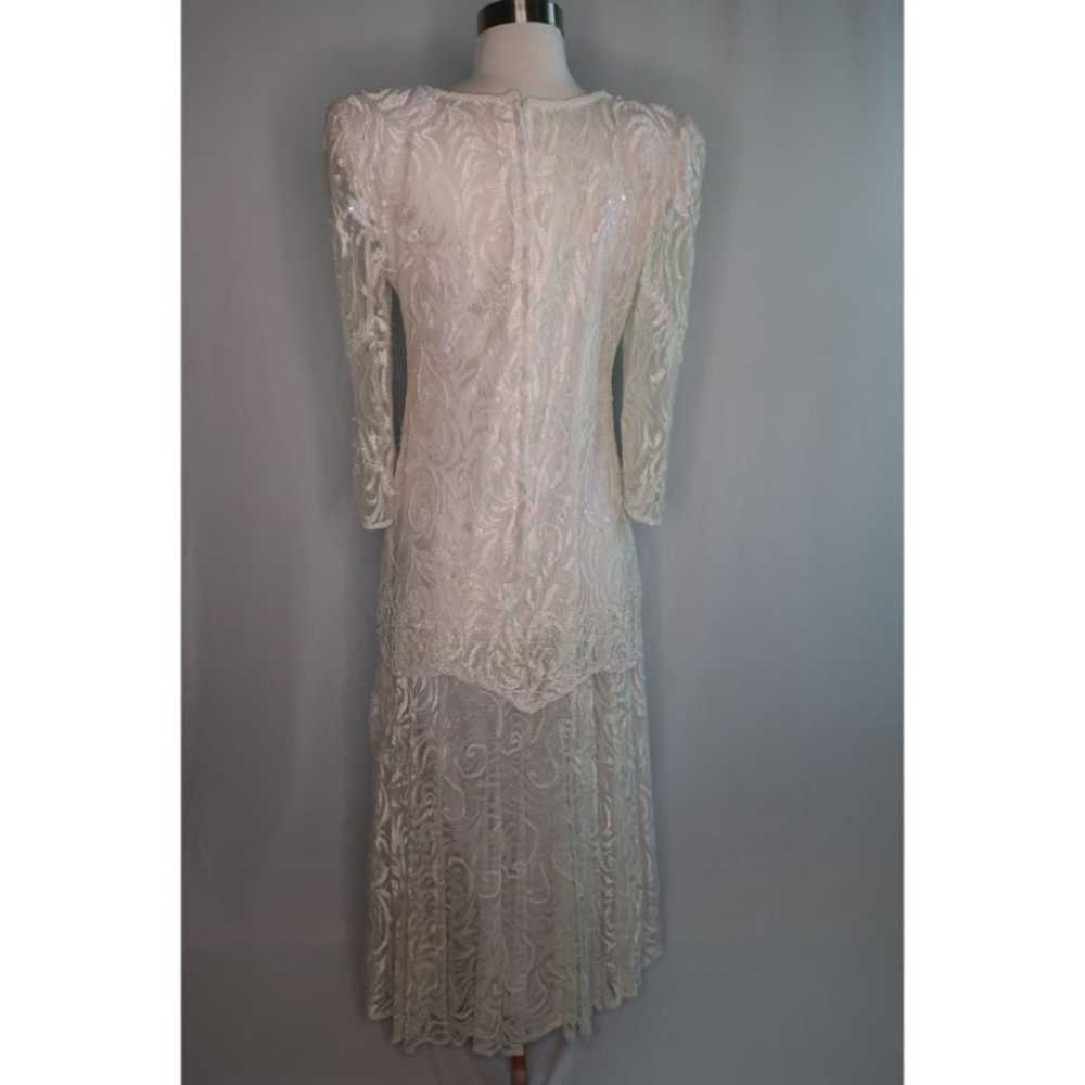 VTG Lace Sequin Beaded Sheer Arms Drop Waist Flap… - image 6