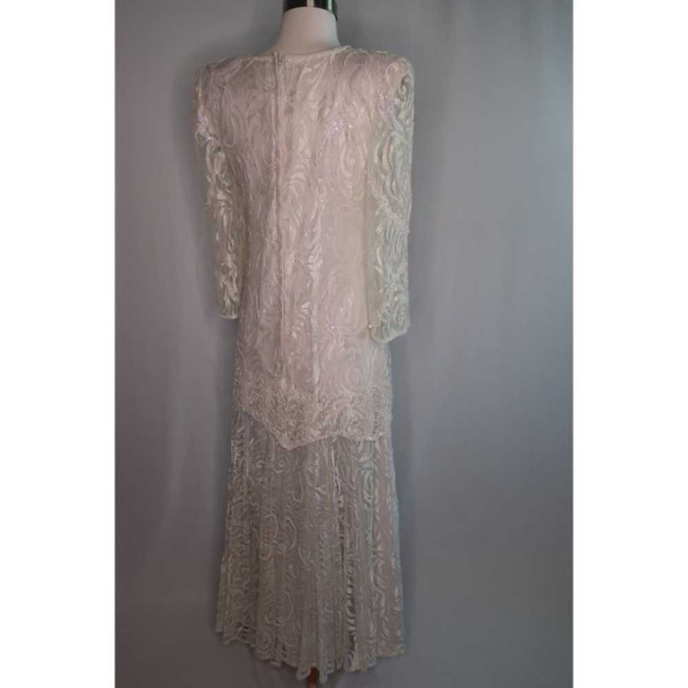 VTG Lace Sequin Beaded Sheer Arms Drop Waist Flap… - image 7