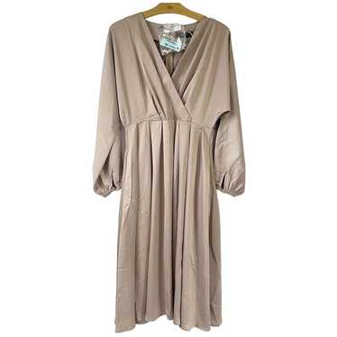 OPT Women Medium Taupe Silky MIDI Dress Low Cut B… - image 1