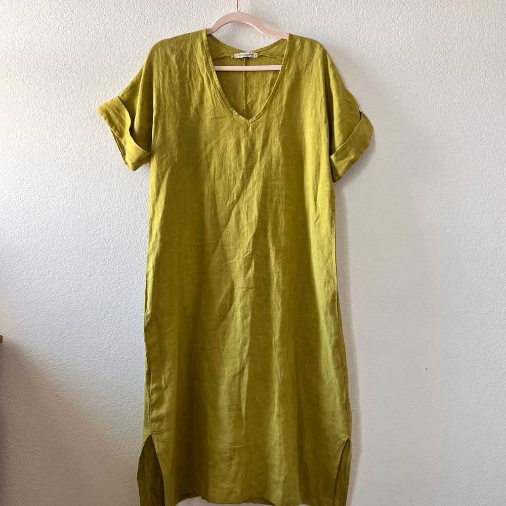 Francesca Bettini Green 100% Linen Shirt Midi Dre… - image 1