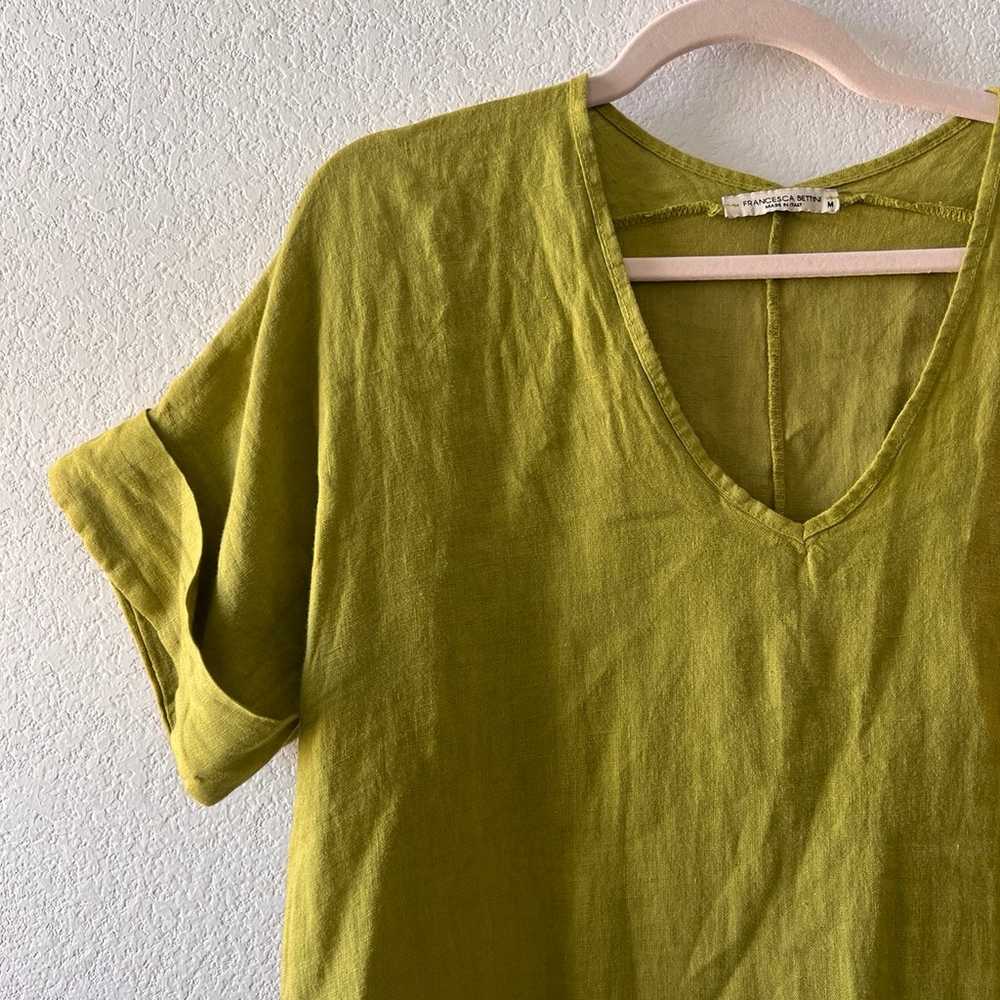 Francesca Bettini Green 100% Linen Shirt Midi Dre… - image 3