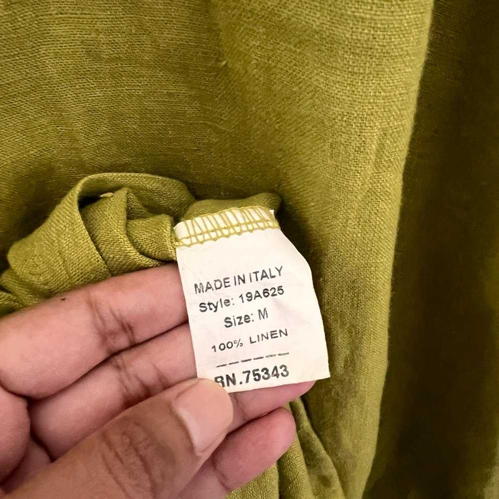 Francesca Bettini Green 100% Linen Shirt Midi Dre… - image 6