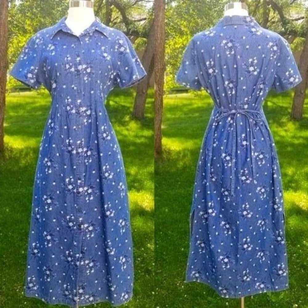 Vintage 90s y2k Robbie Bee Floral Denim Shirtdress - image 1