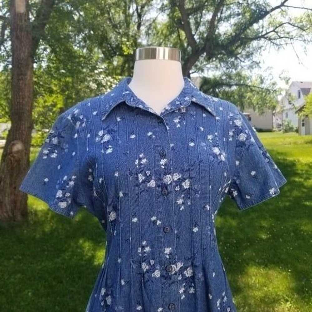 Vintage 90s y2k Robbie Bee Floral Denim Shirtdress - image 2