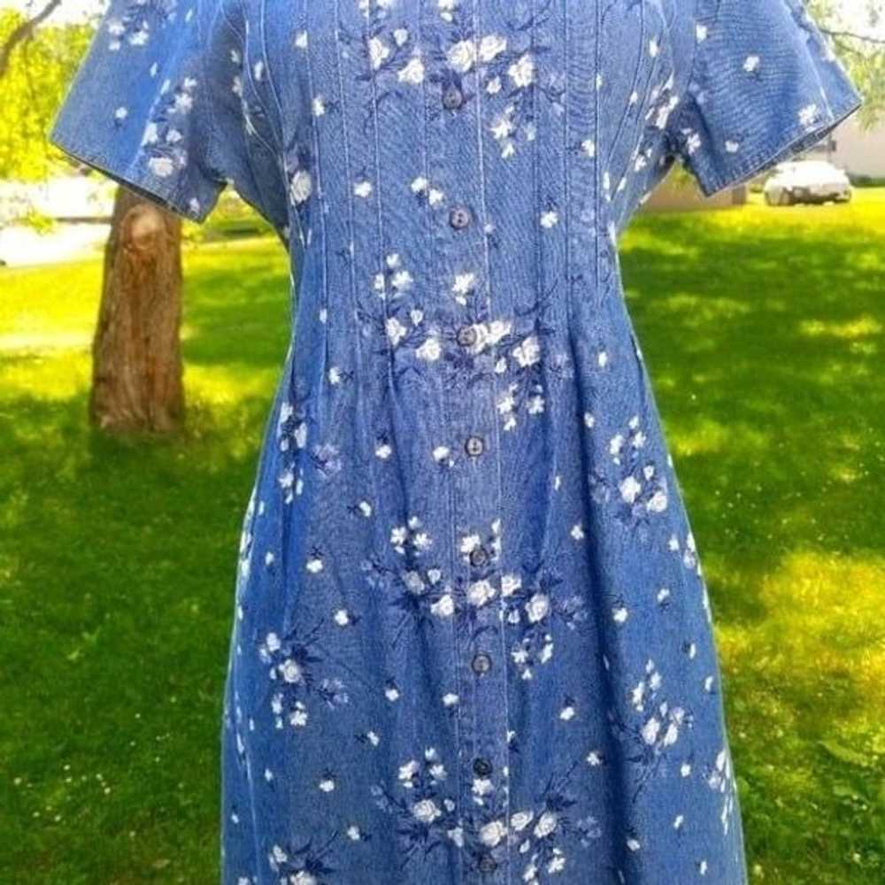 Vintage 90s y2k Robbie Bee Floral Denim Shirtdress - image 3