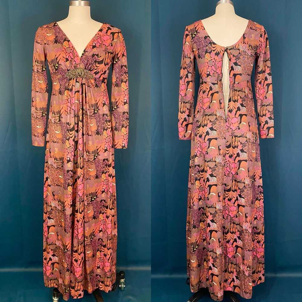 Vintage 70s Safari Animal Print Maxi Dress - image 2