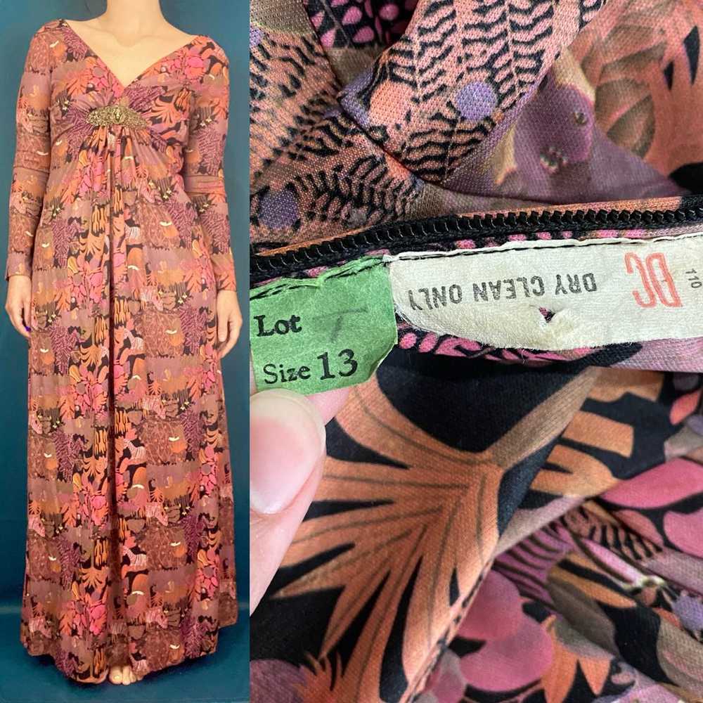 Vintage 70s Safari Animal Print Maxi Dress - image 5