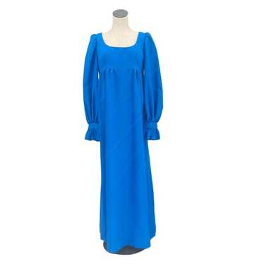 1970s Bold Blue Maxi Dress Handmade Empire Waist H