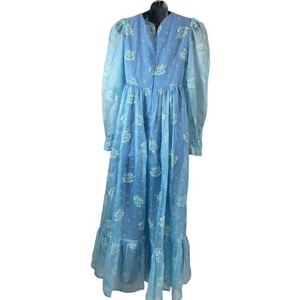 Vtg. Gunne Sax Style 1970’s Floral Chiffon Blue M… - image 2