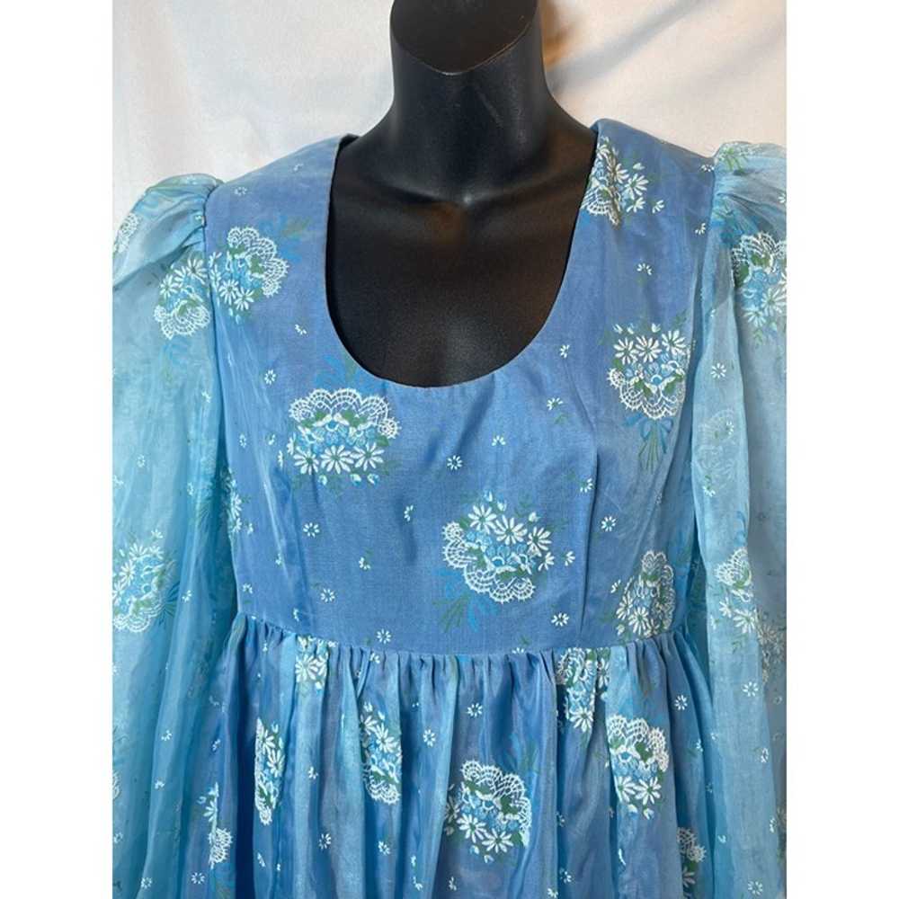 Vtg. Gunne Sax Style 1970’s Floral Chiffon Blue M… - image 3