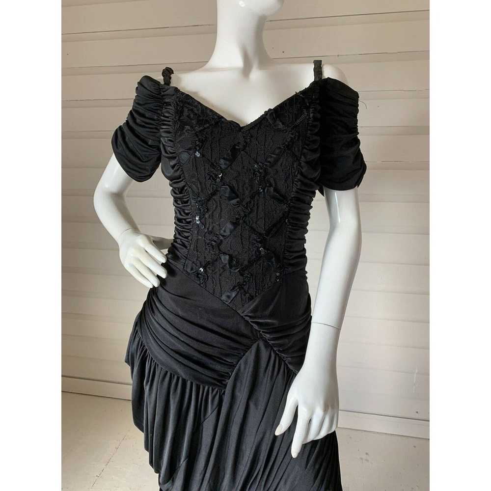 Vintage 80s Black Ruched Gathered Off The Shoulde… - image 3