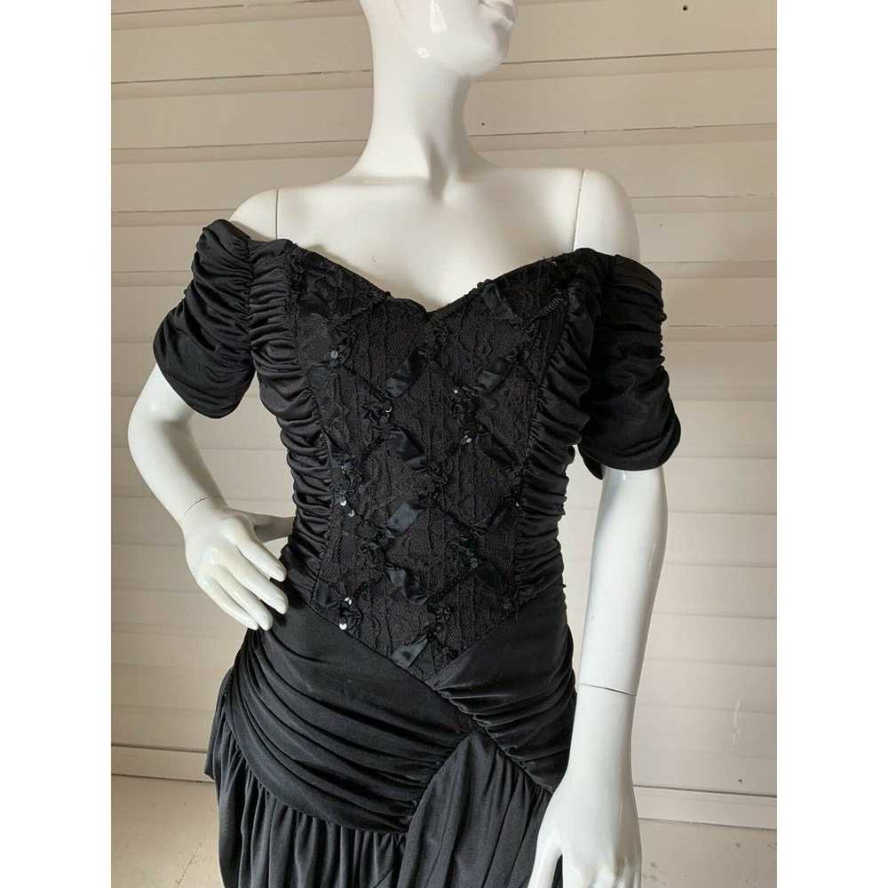 Vintage 80s Black Ruched Gathered Off The Shoulde… - image 4