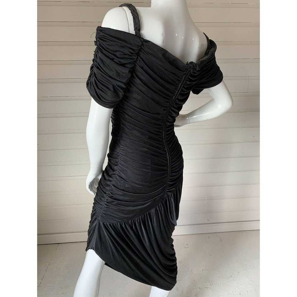 Vintage 80s Black Ruched Gathered Off The Shoulde… - image 6