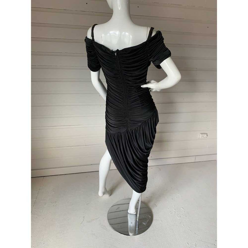 Vintage 80s Black Ruched Gathered Off The Shoulde… - image 7