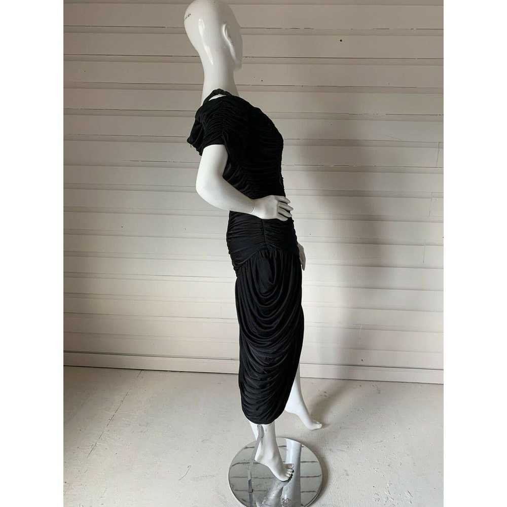 Vintage 80s Black Ruched Gathered Off The Shoulde… - image 8