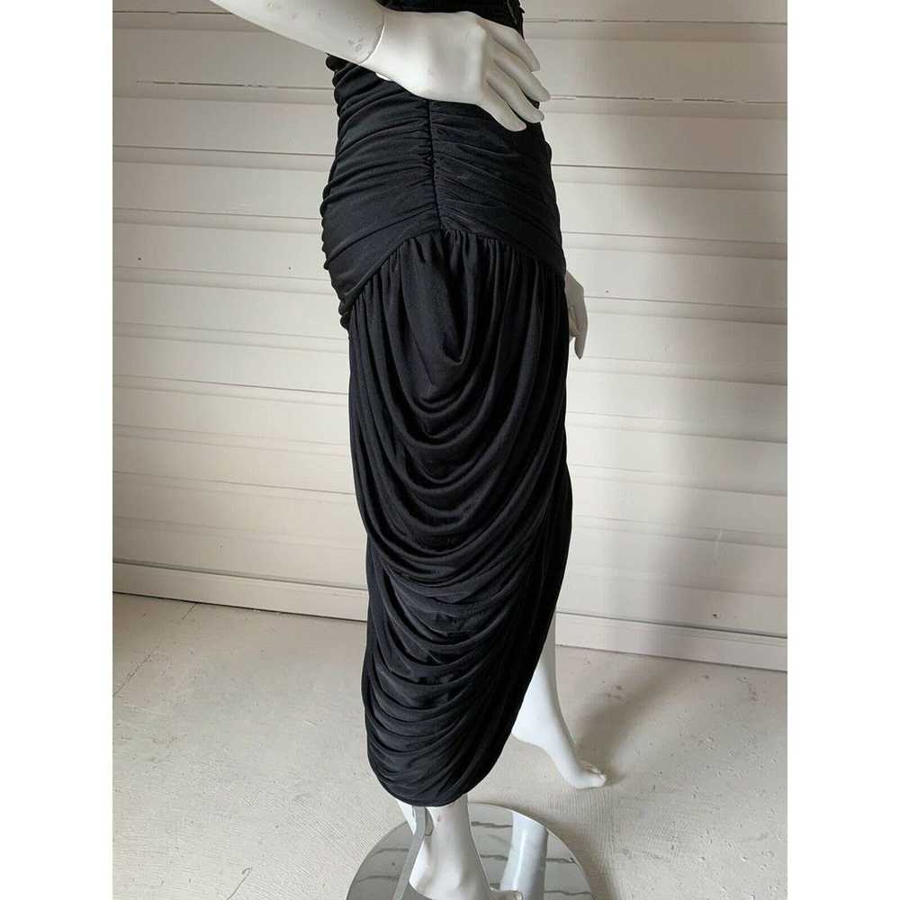 Vintage 80s Black Ruched Gathered Off The Shoulde… - image 9