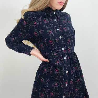 Vintage Botanical Button-Front Corduroy Dress - image 1