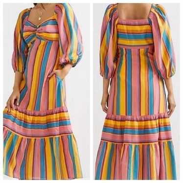 Anthropologie Farm Rio Rainbow Stripe Tiered MIDI 