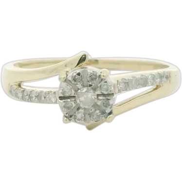 10k Yellow Gold Diamond Cluster Bypass Ring - Size