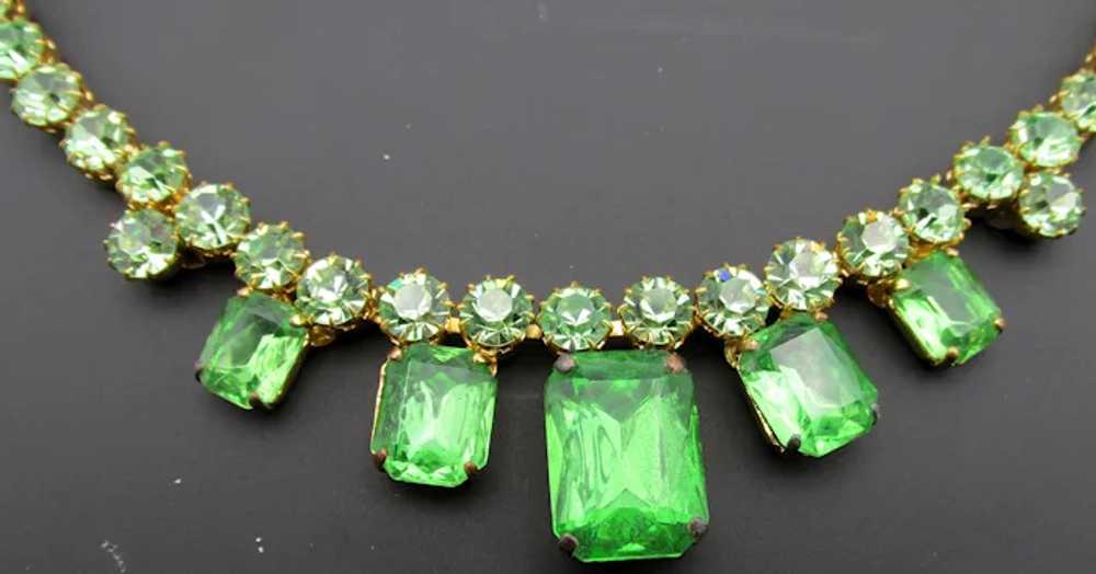 Vintage Green Emerald Cut Rhinestones on Riviere … - image 2