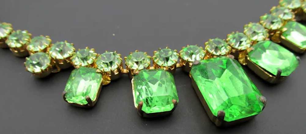 Vintage Green Emerald Cut Rhinestones on Riviere … - image 3