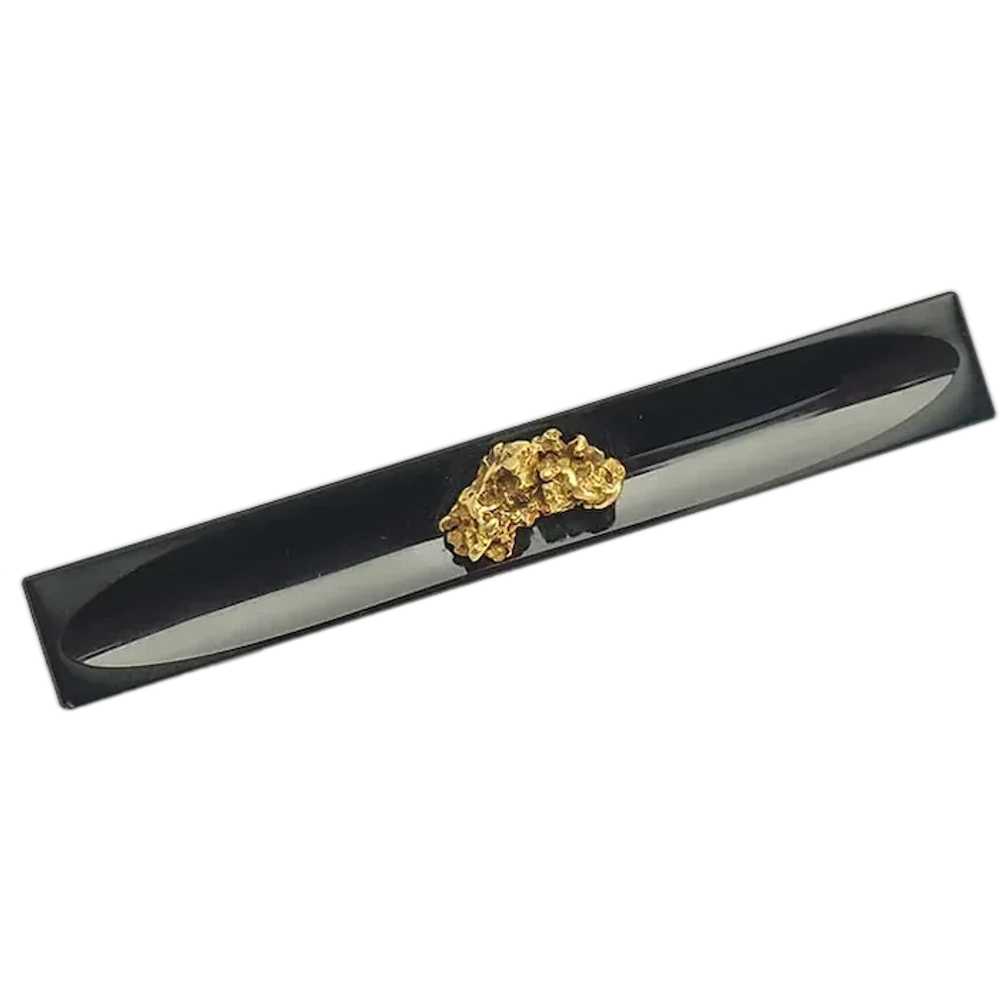 Antique 19th century onyx bar pin with 18k gold n… - image 1