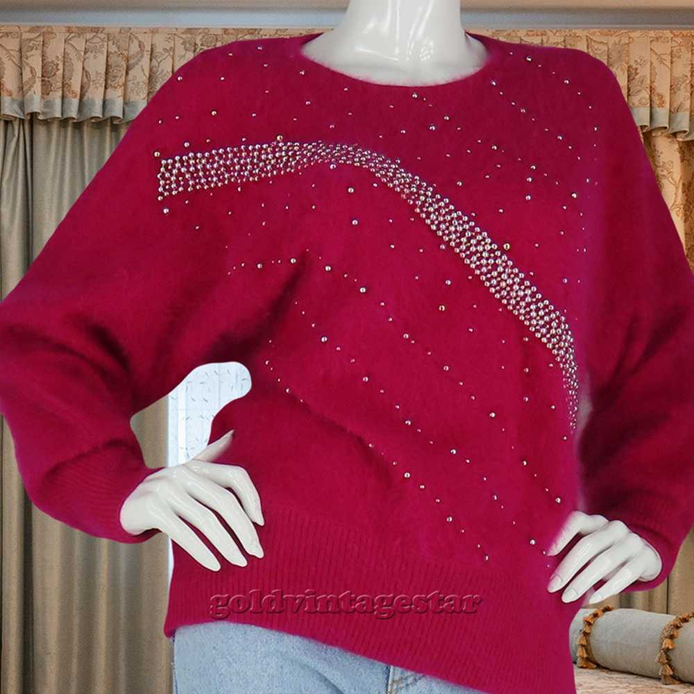 Other Vintage Angora Beaded Pink Pullover Sparkle… - image 2