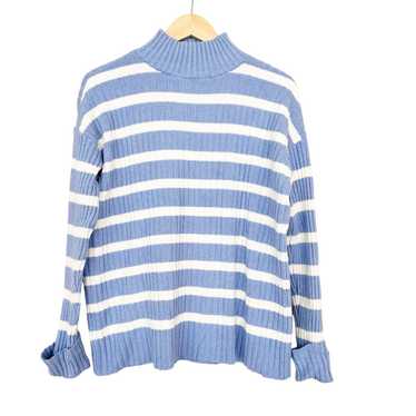 Loft Loft Blue White Striped Ribbed Turtleneck Swe