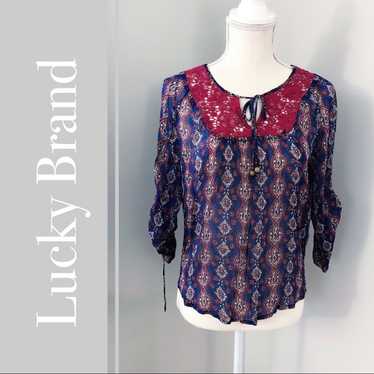 Lucky Brand Sheer Boho Crochet Shoulder Top