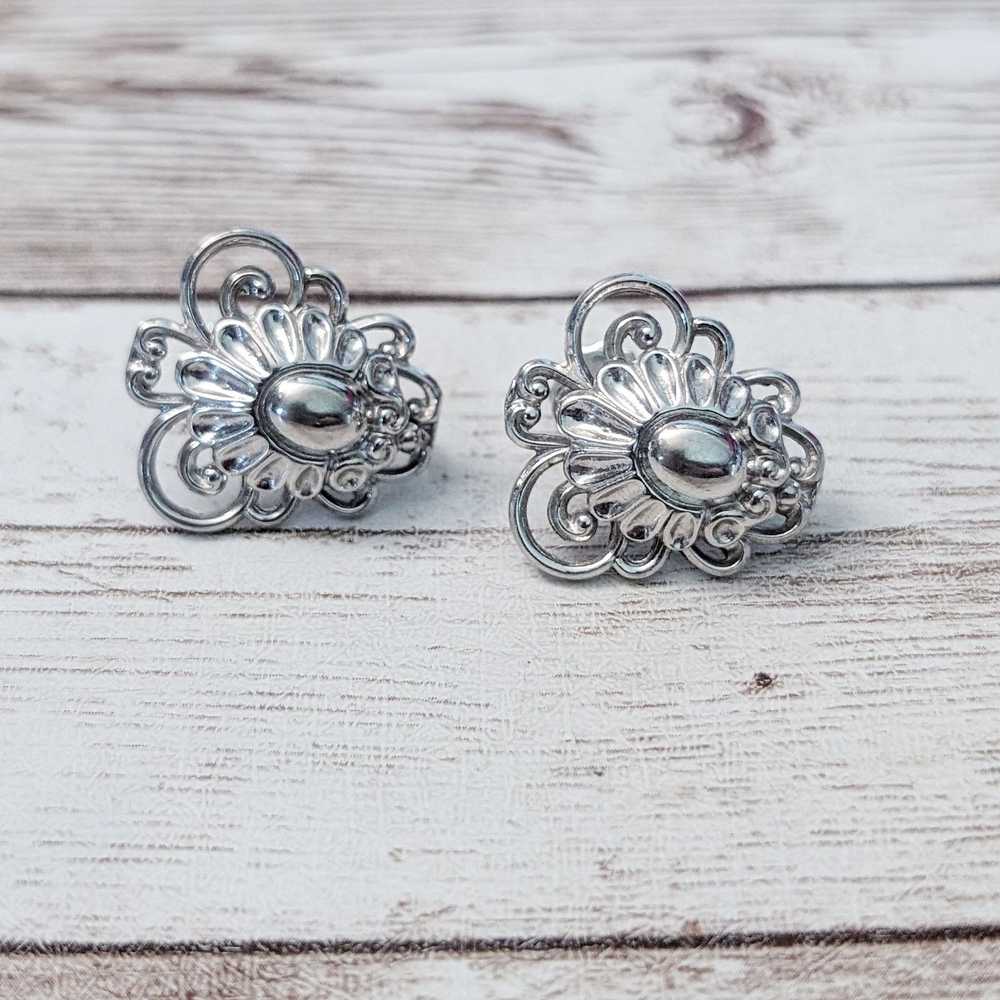 Vintage Vintage Screw On Earrings Fancy Ornate Si… - image 2