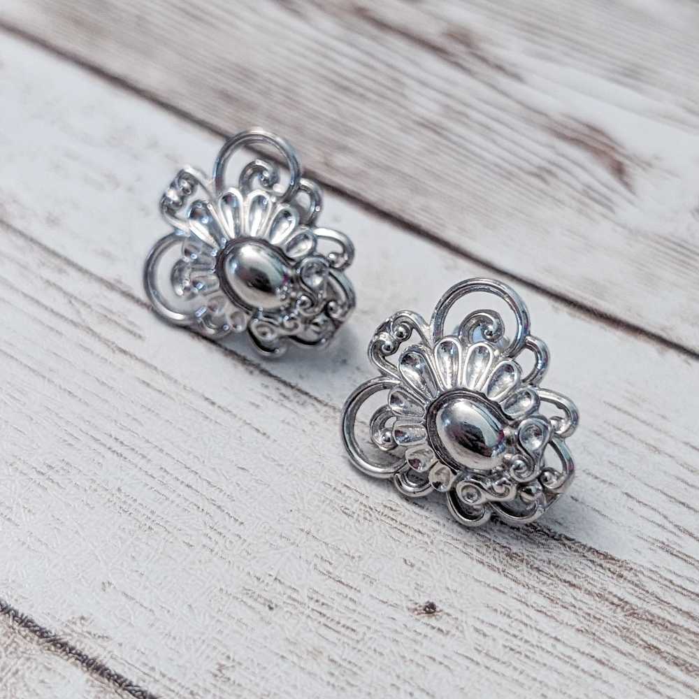 Vintage Vintage Screw On Earrings Fancy Ornate Si… - image 3