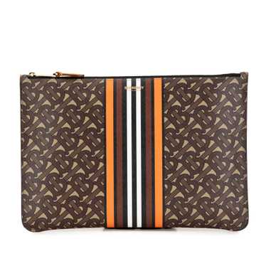 Brown Burberry Monogram Stripe E-Canvas Clutch