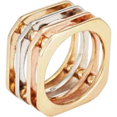 Tri Gold Square Gate Ring Sz 6 Band 14 Karat Yello