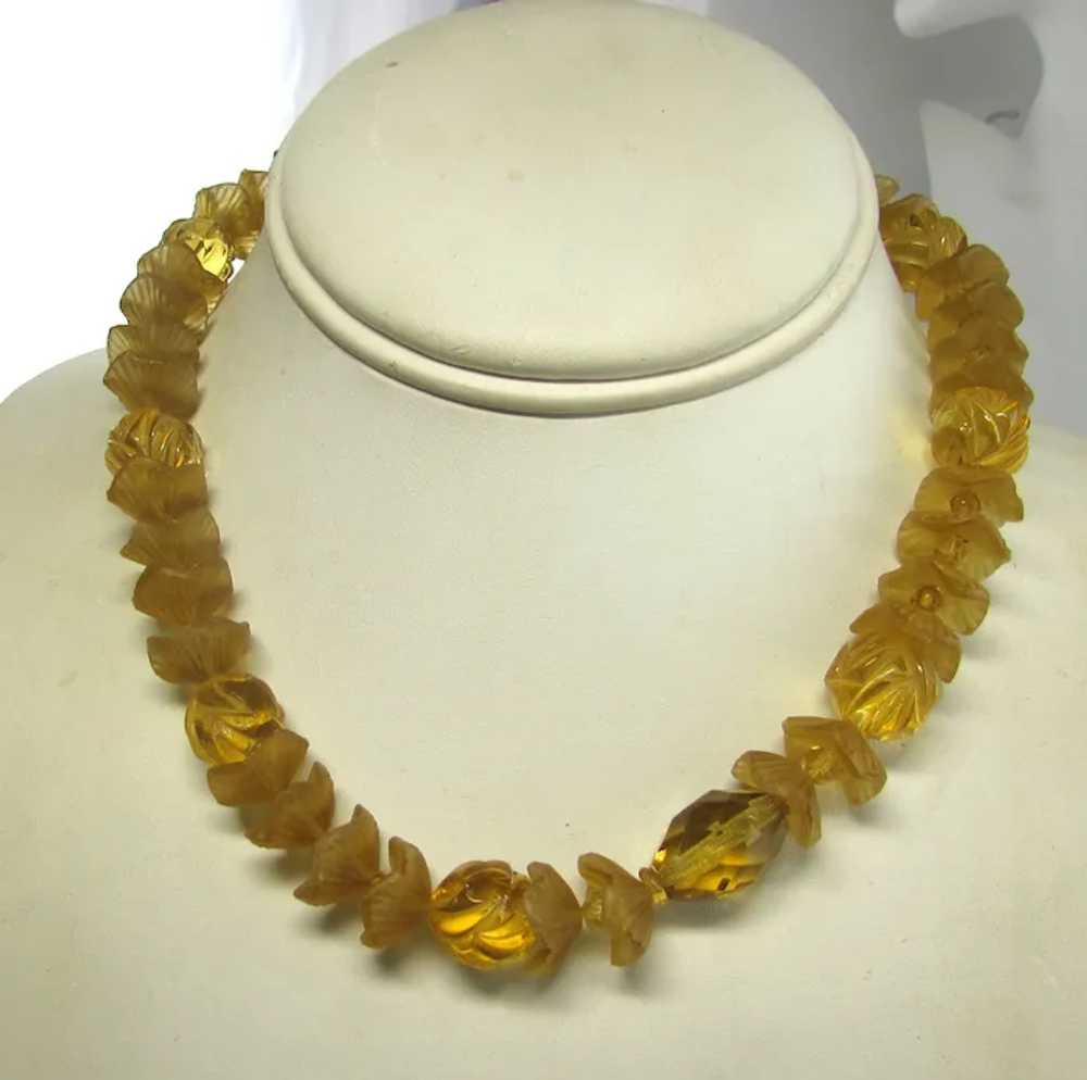 Vintage Kenneth J. Lane Carved Glass Necklace in … - image 2