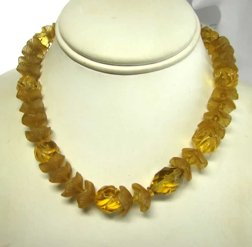 Vintage Kenneth J. Lane Carved Glass Necklace in … - image 4