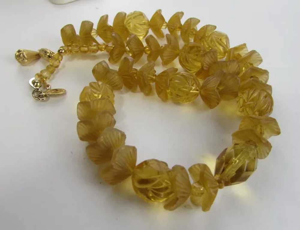 Vintage Kenneth J. Lane Carved Glass Necklace in … - image 7