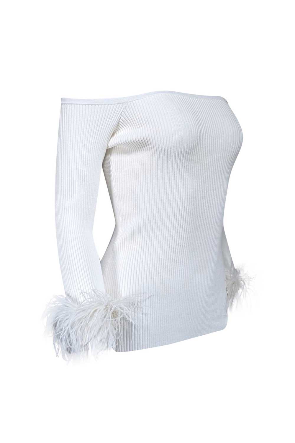 Milly - Ecru White Off-The-Shoulder Faux Feather-… - image 2