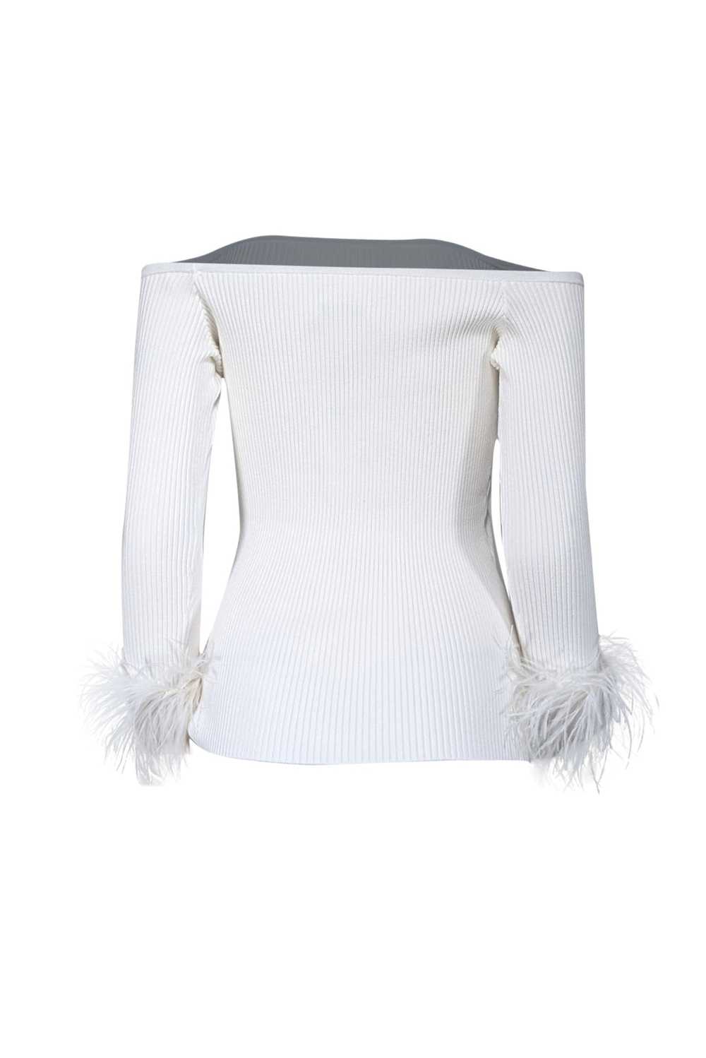 Milly - Ecru White Off-The-Shoulder Faux Feather-… - image 3