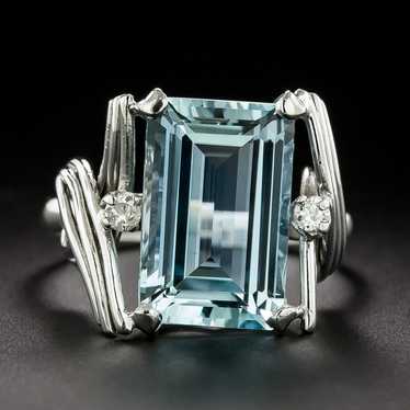 Mid-Century 5.28 Carat Aquamarine and Diamond Ring