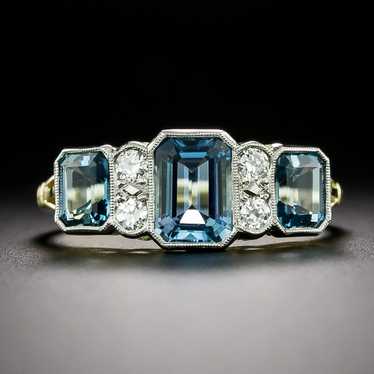 Edwardian-Style Three-Stone Aquamarine and Diamon… - image 1