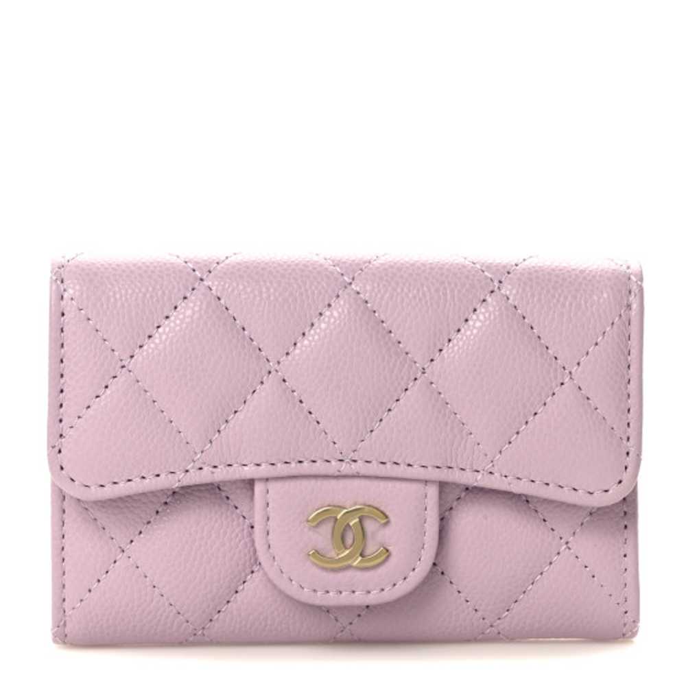 CHANEL Caviar Quilted Flap Card Holder Wallet Lig… - image 1