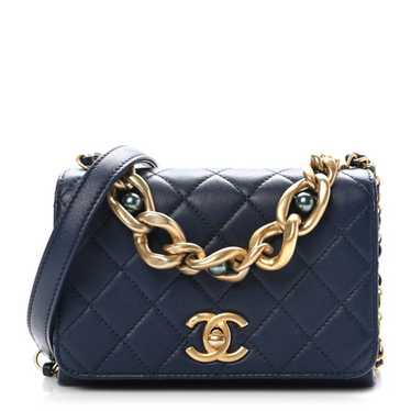 CHANEL Calfskin Quilted Pearl Jewel Chain Flap Nav