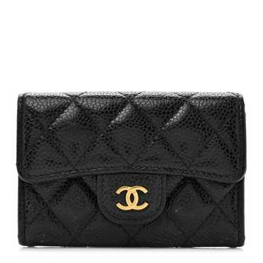 CHANEL Caviar Quilted Flap Card Holder Wallet Blac