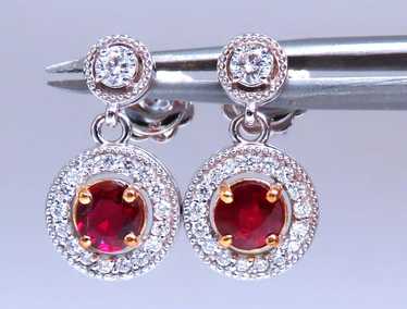 .95ct Natural Ruby Diamond Cluster Stud dangle ea… - image 1