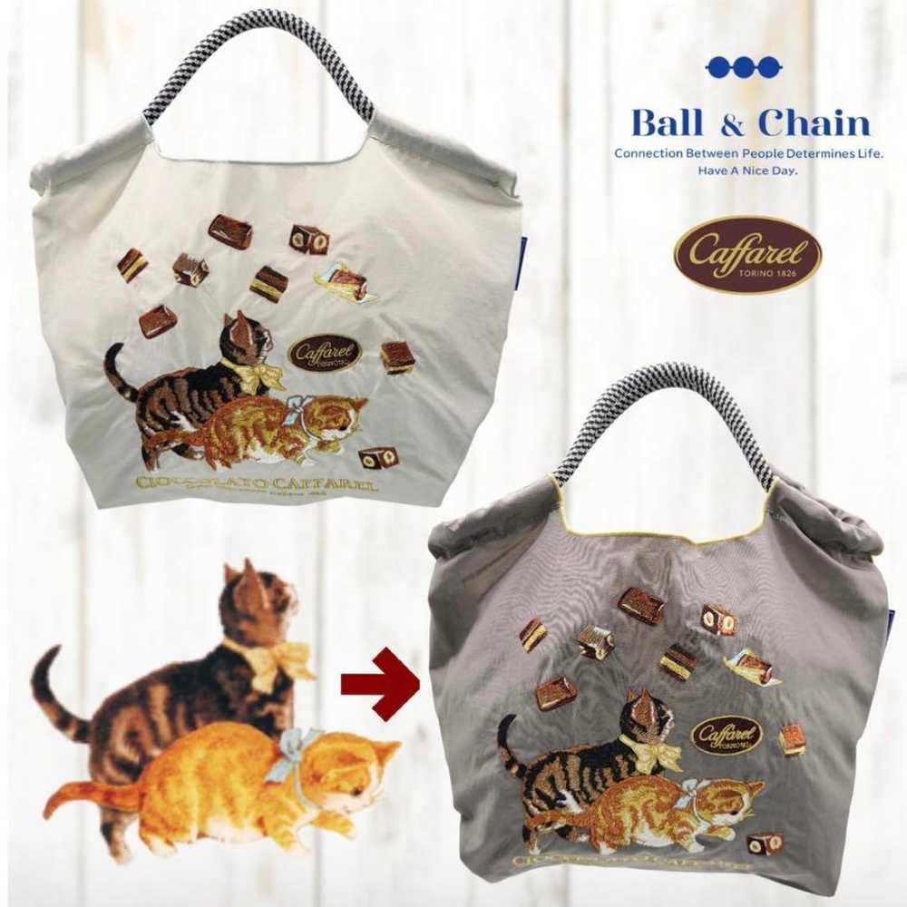 Caffarel × Ball&Chain Cat Embroidery Tote Bag Dar… - image 1